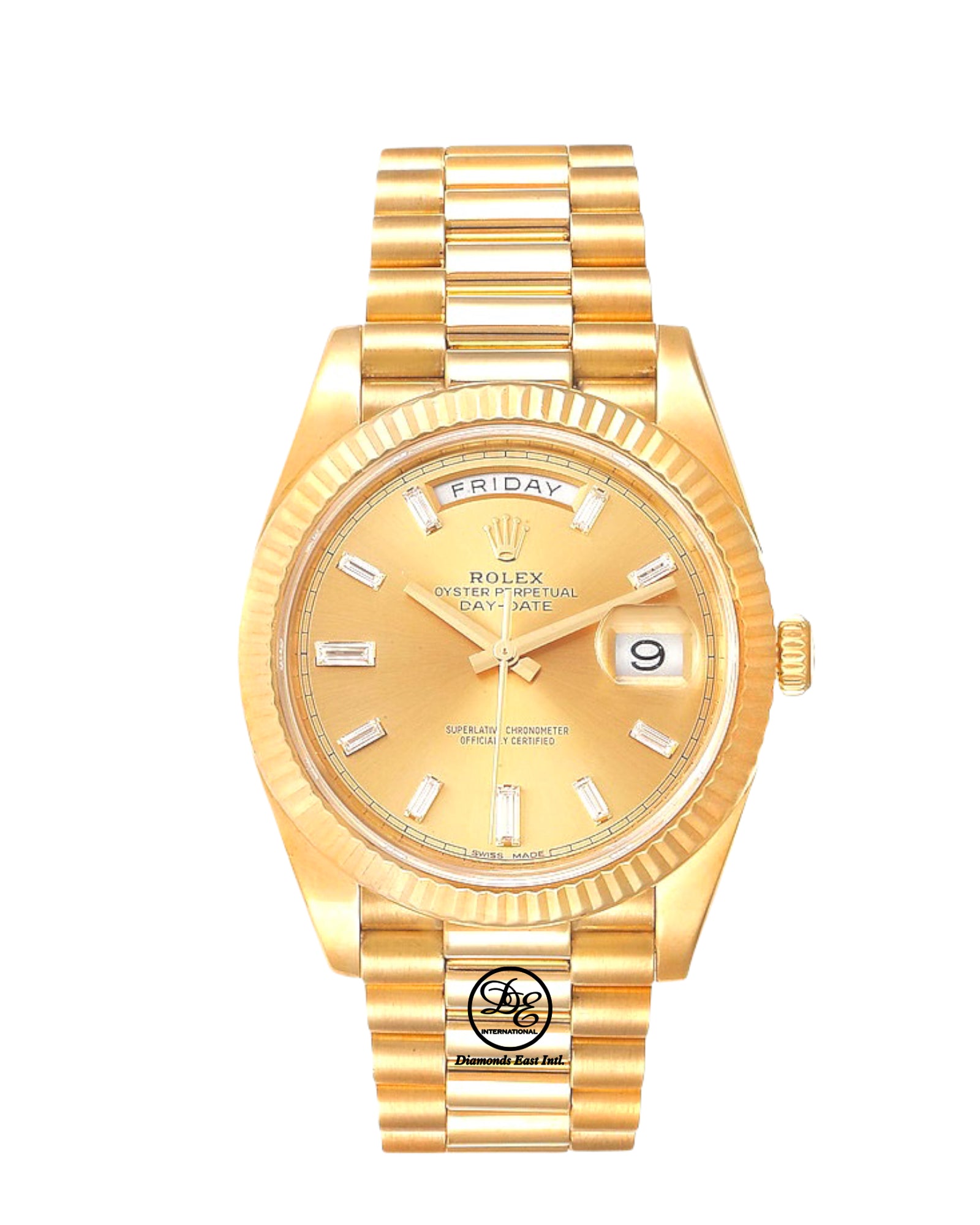 nok dråbe Indlejre Rolex President Day-Date 40 mm 228238 18K Yellow Gold Factory Baguettes  Diamond Dial | Diamonds East Intl.