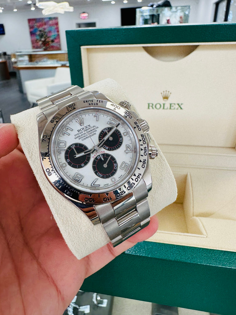 Rolex Daytona 116509 Cosmograph White Gold Panda Box and Papers PreOwned - Diamonds East Intl.