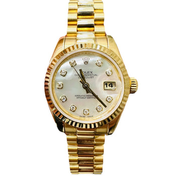 Rolex Lady-Datejust 26 President 179178  Yellow 18k Gold Factory Diamond Mother Of Pearl Dial - Diamonds East Intl.