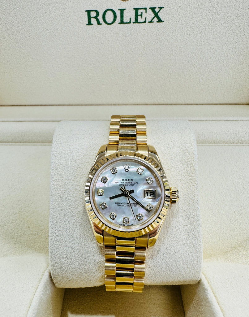 Rolex Datejust President 18k YG MOP Diamond Ladies 26mm Watch B/P Z 179138  - Jewels in Time