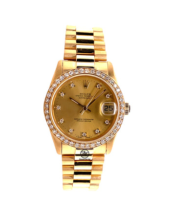 Rolex Lady-Datejust 31mm Yellow Gold Champagne Diamond Dial & Bezel 68278 - Diamonds East Intl.