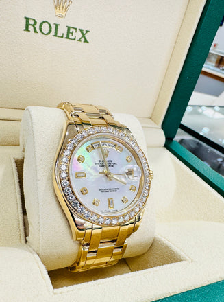 Rolex Masterpiece 18948 Day-Date 18K Yellow Gold Custom Diamond MOP Dial & Factory Diamond Bezel PreOwned - Diamonds East Intl.