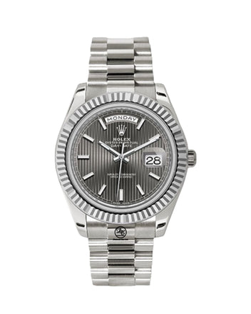 Rolex President Day-Date 40MM 228239 Grey Rhodium Tuxedo Dial - Diamonds East Intl.