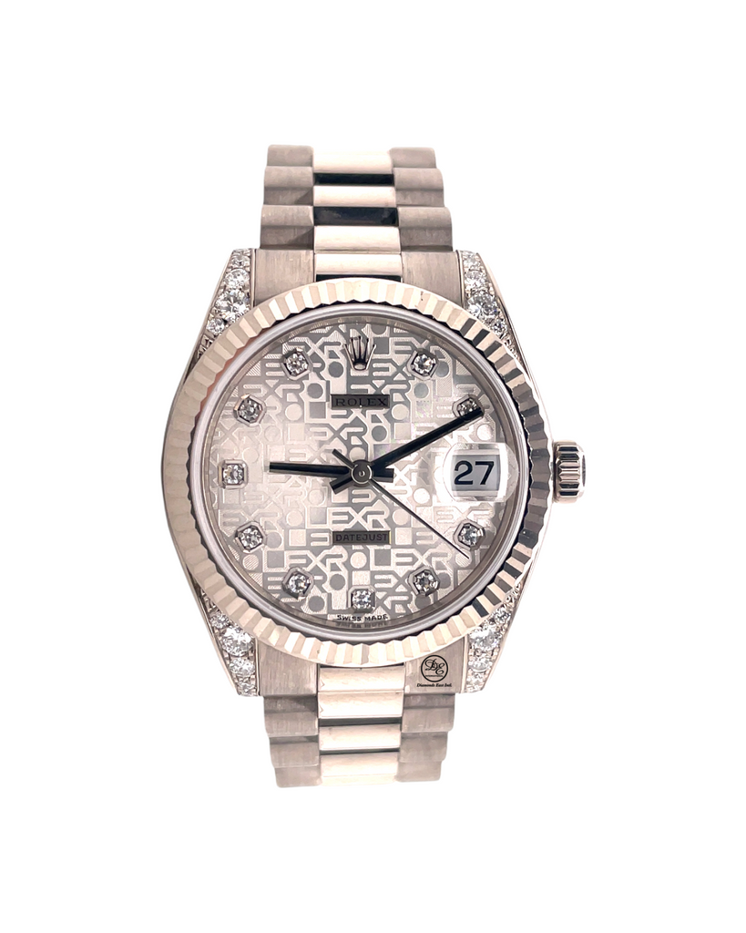 Rolex Presidential 18kt White Gold  Factory Jubilee Diamond Dial Factory Diamond Lugs 178239 Crown Collection PreOwned - Diamonds East Intl.