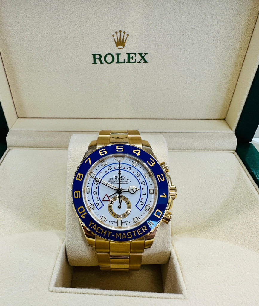 Rolex Yacht-Master II Yellow Gold 44mm White Dial Mercedes Hands Blue  Ceramic 116688 - BRAND NEW