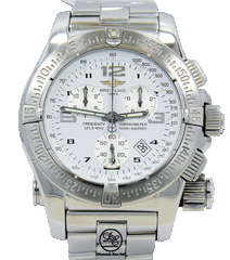 Breitling Emergency Mission A73321 45mm Chronograph White Dial COMPLETE SET SERVICED Diamonds East Intl