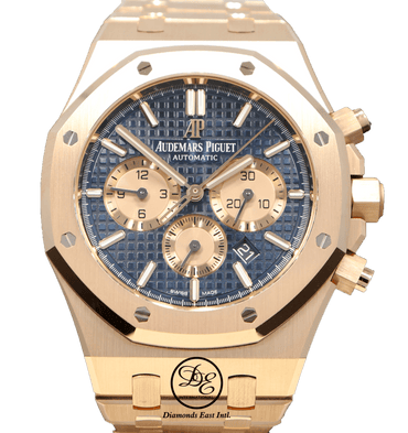 Audemars Piguet Royal Oak 41mm Blue Chronograph 18K Rose Gold 26331OR.OO.1220OR.01 - Diamonds East Intl.