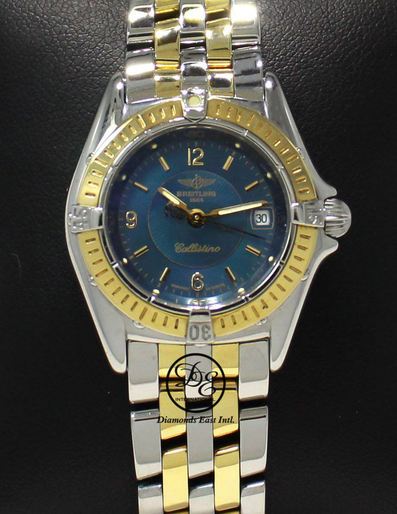 Breitling Callistino D52045.1 27mm Blue Dial 18k Yellow Gold/Steel Lady's Watch - Diamonds East Intl.