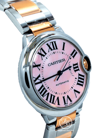 CARTIER BALLON BLEU W6920033 36mm 18K Rose Gold / SS Factory Pink MOP Dial Automatic - Diamonds East Intl.