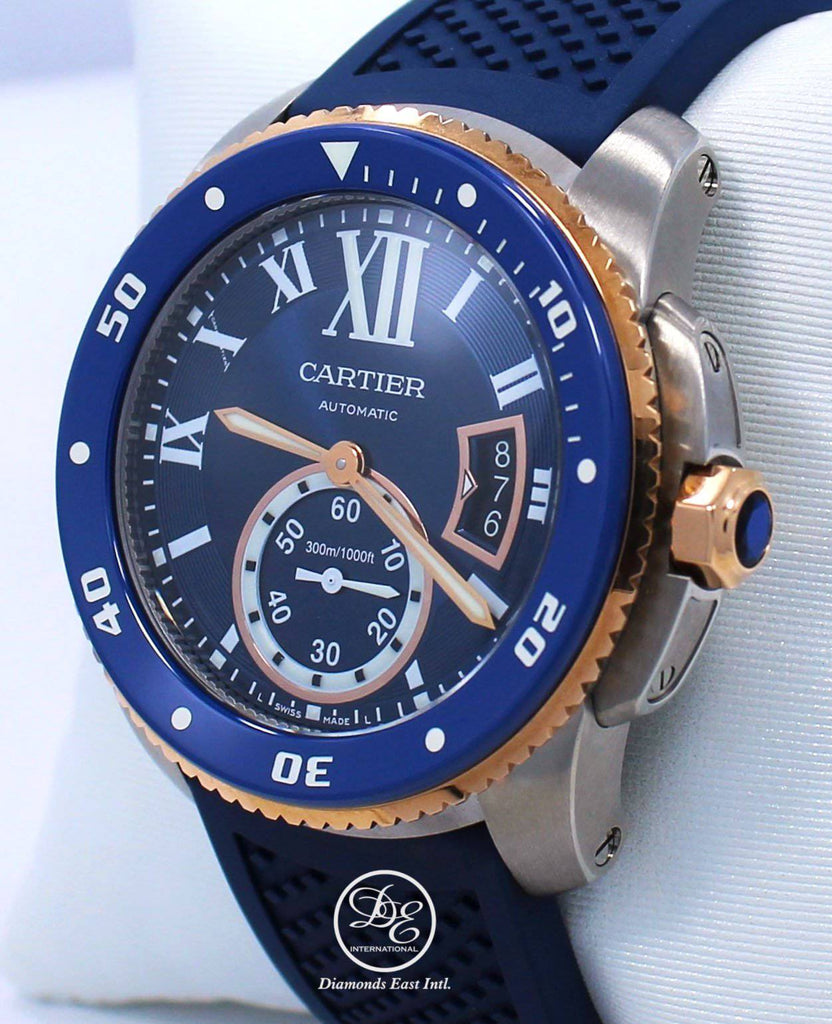 Cartier Calibre De Cartier Diver W2CA0009 Blue 42mm Automatic Rose Gold - Diamonds East Intl.