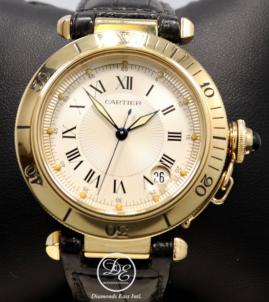 Cartier Pasha 1027 18K Yellow Gold 38mm Automatic On Leather Watch - Diamonds East Intl.