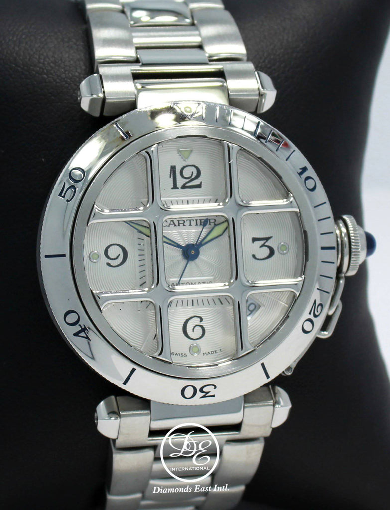 Cartier Pasha with Grille 38mm 2379 Automatic Stainless Steel Silver Dial - Diamonds East Intl.