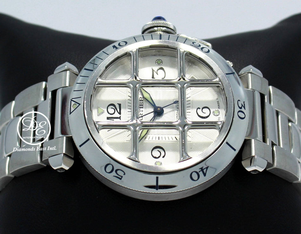 Cartier Pasha with Grille 38mm 2379 Automatic Stainless Steel Silver Dial - Diamonds East Intl.