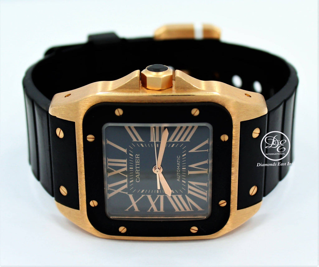 Cartier Santos 100 XL W20124U2 18K Rose Gold Rubber Strap