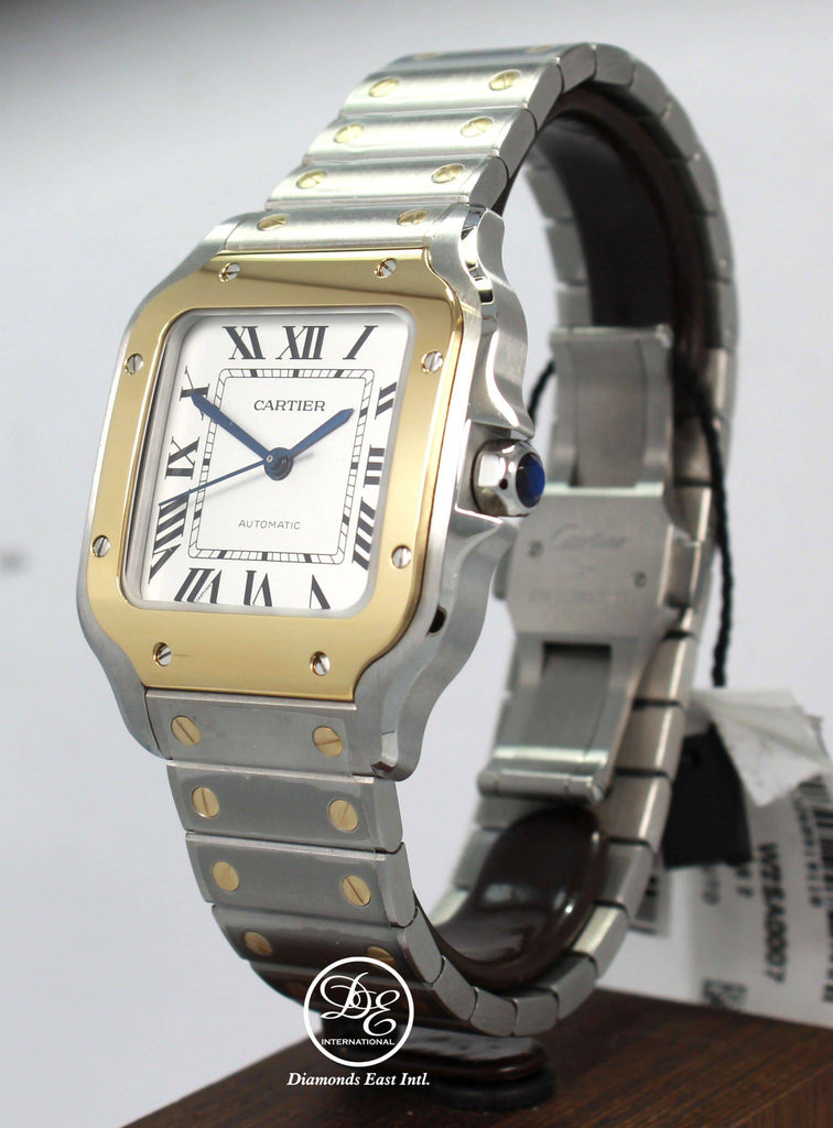 CARTIER Santos 18k Yellow Gold Stainless Steel w2sa0016 MidSize Automatic Watch UNWORN - Diamonds East Intl.