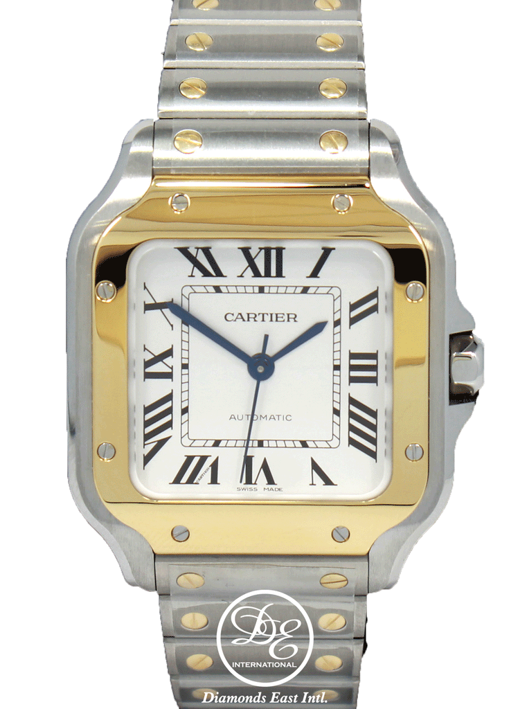 CARTIER Santos 18k Yellow Gold Stainless Steel w2sa0016 MidSize Automatic Watch UNWORN - Diamonds East Intl.