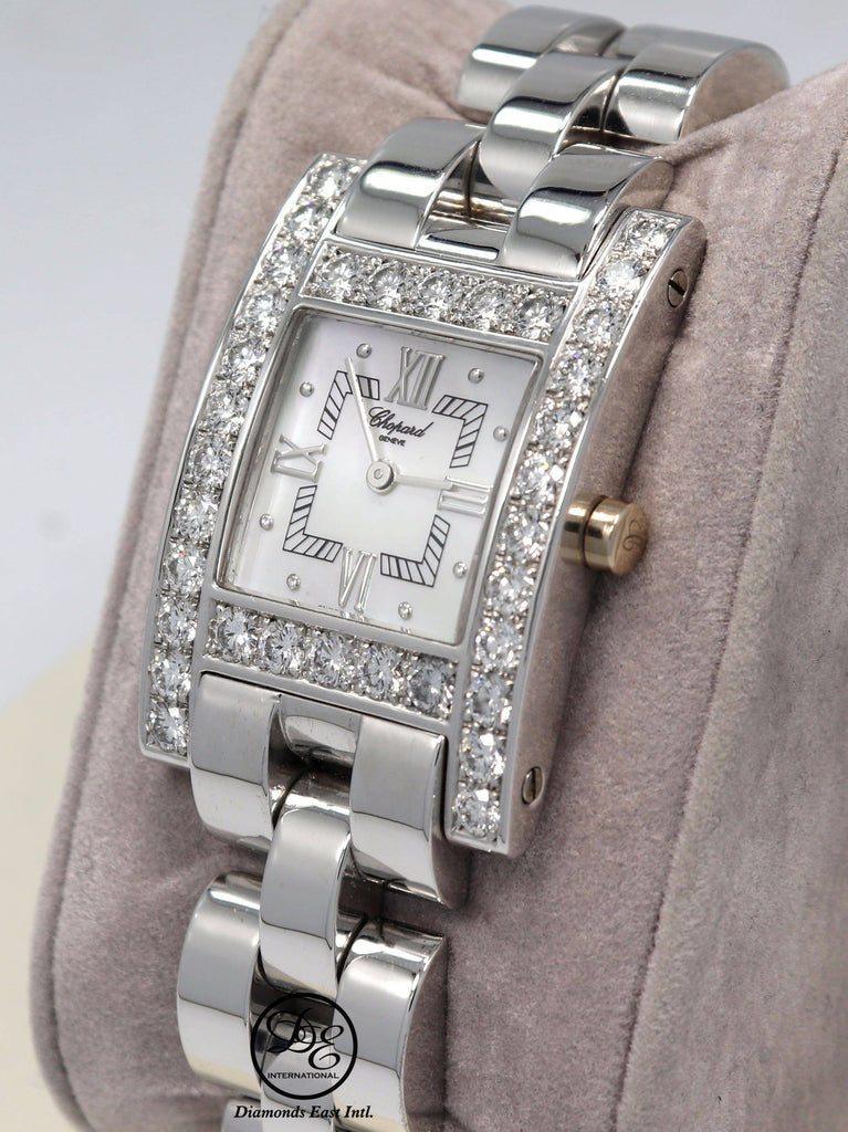 Chopard H 18k White Gold MOP Factory Diamonds Quartz Ladies Watch 13/6621 - Diamonds East Intl.