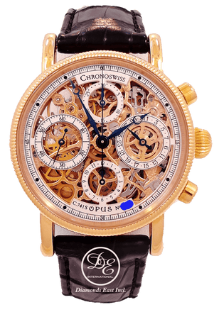 CHRONOSWISS OPUS CH7521 18K Yellow Gold Chronograph SKELETON Dial 38mm - Diamonds East Intl.