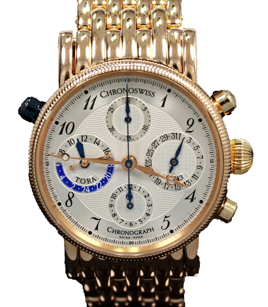 CHRONOSWISS Tora CH7421R Chronograph 18K Rose Gold 38mm Silver Dial Watch FULLY SERVICED - Diamonds East Intl.