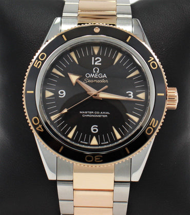 Omega Seamaster 300 18k Rose Gold SS Auto Watch BOX PAPERS 233.20.41.21.001 - Diamonds East Intl.