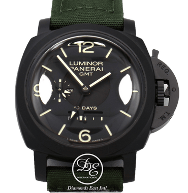 Panerai Luminor 1950 10 Days GMT PAM335 Black Ceramic Automatic BOX/PAPERS - Diamonds East Intl.