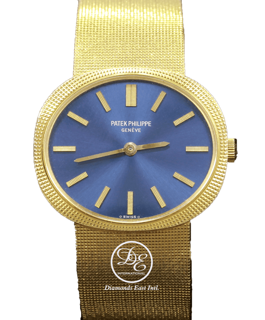 PATEK PHILIPPE Ellipse 3581 Blue Dial 18k Yellow Gold Hobnail Bezel Very Rare Vintage Collector's Watch - Diamonds East Intl.