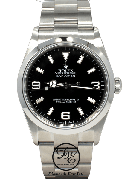 Rolex Explorer I 114270 Stainless Steel Oyster Black Dial Watch PAPERS |  Diamonds East Intl.