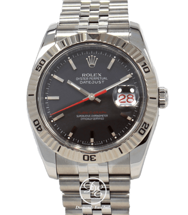 Rolex Datejust 116264 Turn-O-Graph Black Dial 18K White Gold Bezel FULLY SERVICED - Diamonds East Intl.