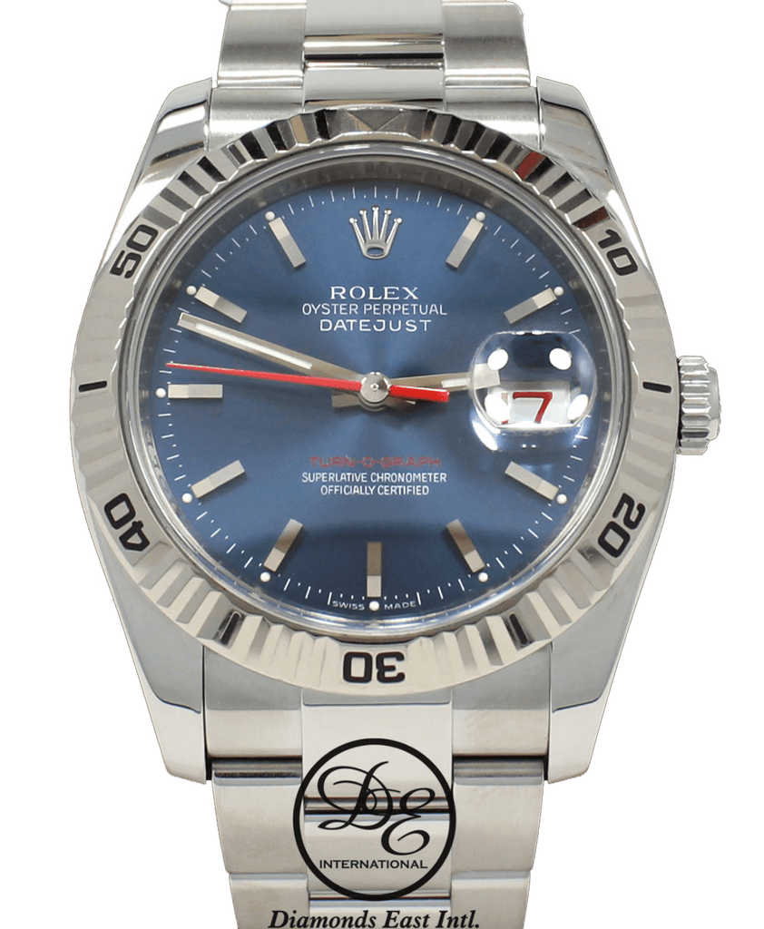 Rolex Datejust 116264 Turn O Graph Blue Dial 18K White Gold Bezel