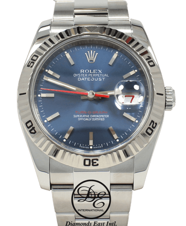 Rolex Datejust 116264 Turn-O-Graph Blue Dial 18K White Gold Bezel - Diamonds East Intl.
