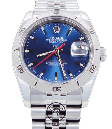 Rolex Datejust 116264 Turn-O-Graph Blue Dial Jubilee 18K White Gold Bezel - Diamonds East Intl.