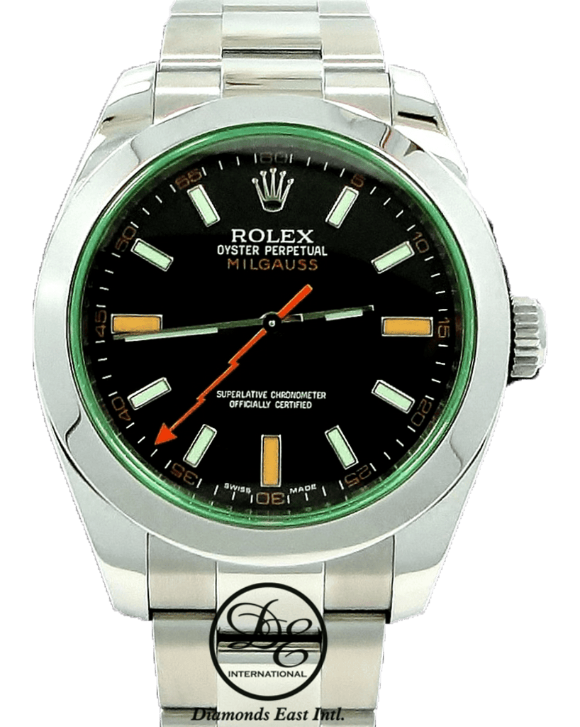 Rolex Oyster Milgauss Green Crystal  116400GV GRNSDO *PAPERS* - Diamonds East Intl.