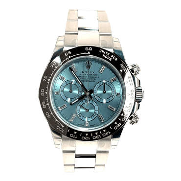 Rolex Daytona 116506 Platinum Oyster Perpetual Cosmograph ICE Blue Baguettes Dial Unworn - Diamonds East Intl.