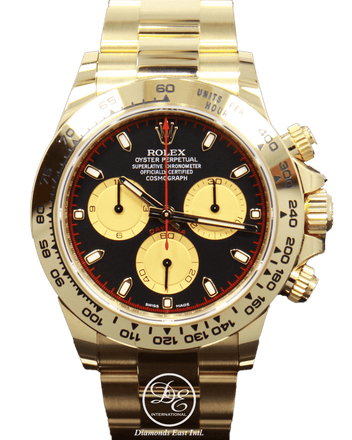 Rolex Daytona 116528 Cosmograph 18K Yellow Gold Black/Champagne Dial *MINT* - Diamonds East Intl.