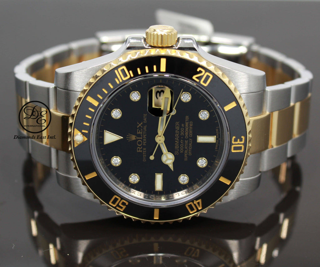 Rolex Submariner 116613 BLKDD 18K Yellow Gold /SS Rare Discontinued Factory Black Diamond Dial Box/Papers - Diamonds East Intl.