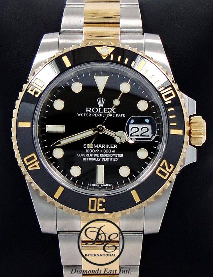Rolex Submariner Date 116613LN Oyster Perpetual 18k Yellow Gold/ SS Black Ceramic - Diamonds East Intl.