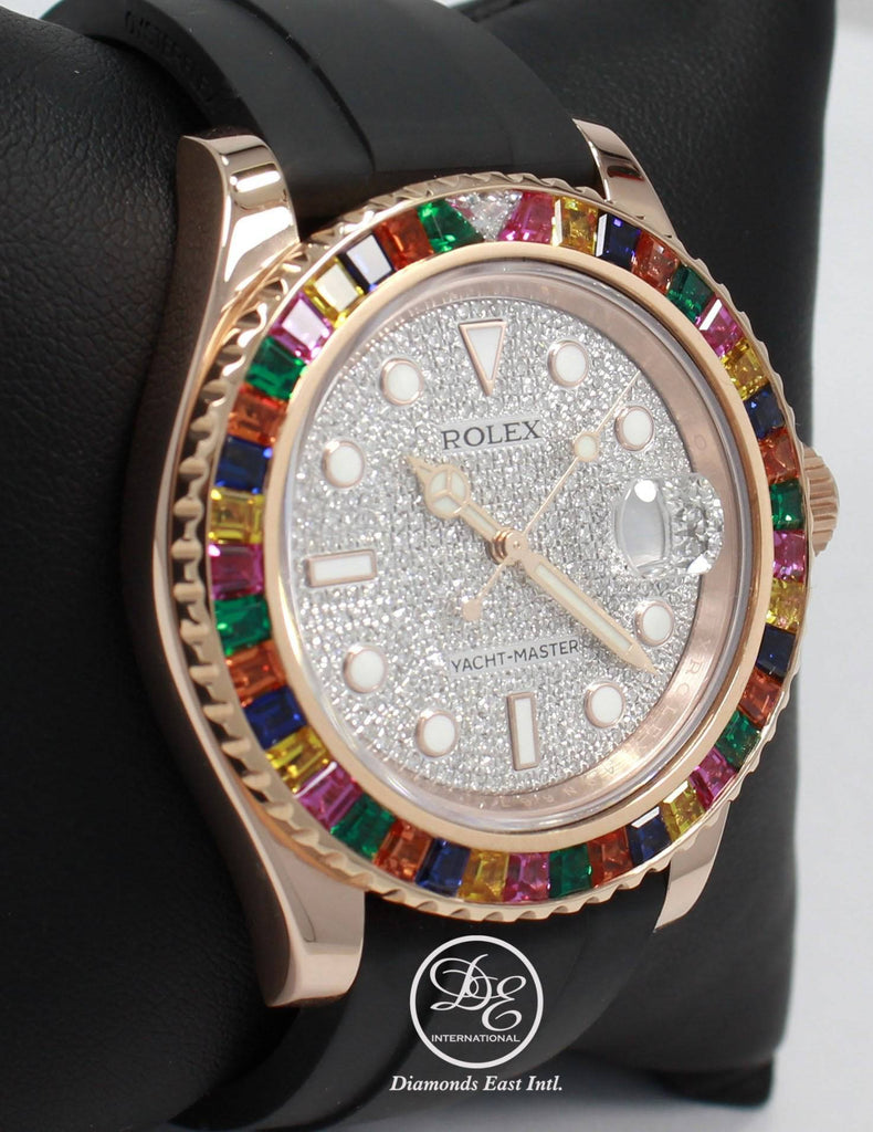 Rolex Yacht-Master 40mm 18k Rose Gold Pave Diamonds & Sapphires 116655 BOX/PAPERS - Diamonds East Intl.