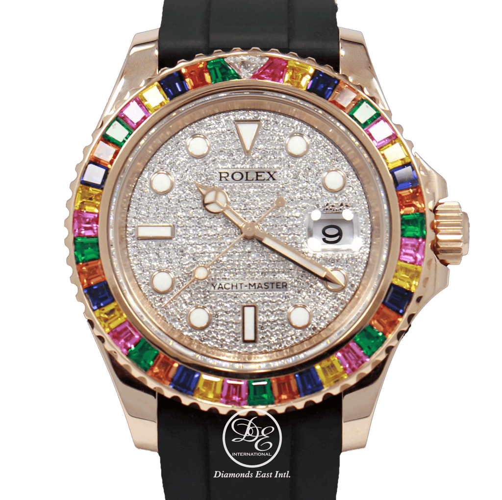 Rolex Yacht-Master 40mm 18k Rose Gold Pave Diamonds & Sapphires 116655 BOX/PAPERS - Diamonds East Intl.