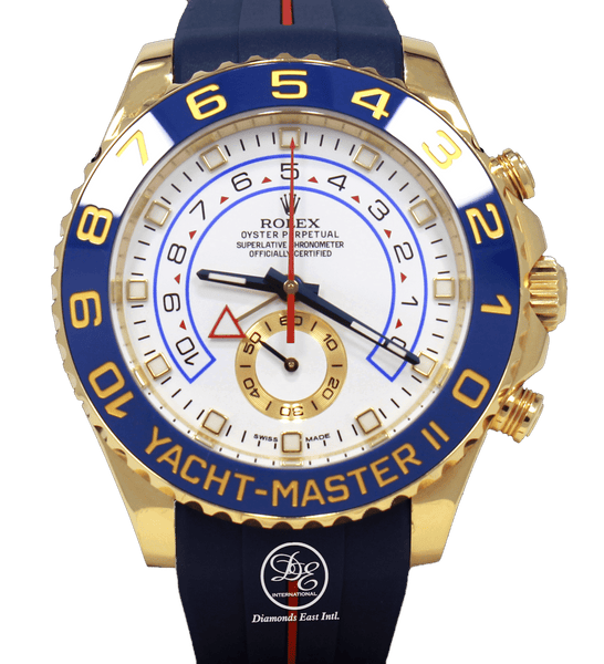 2009 Rolex Yacht Master II Yellow Gold White Dial Rubber Strap