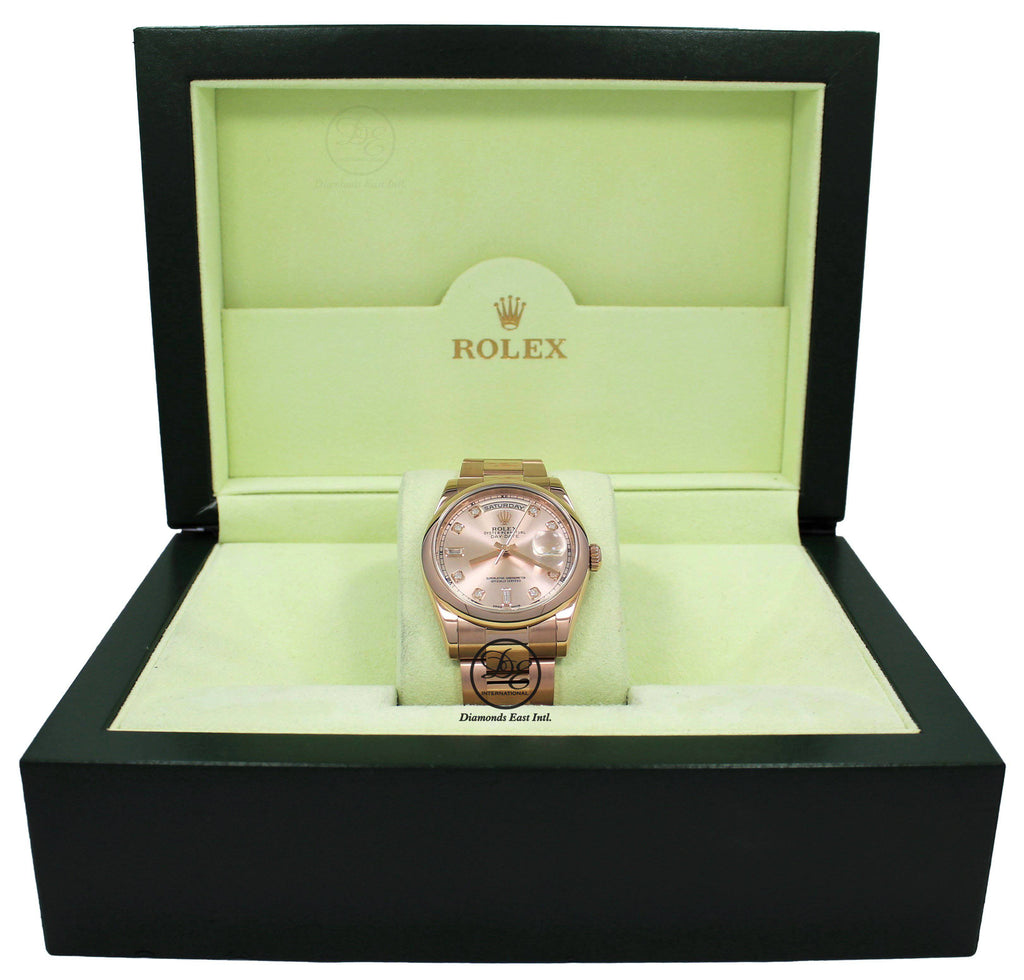 Rolex President Day-Date 36mm 18K Rose Gold Factory Diamond Dial 118205F - Diamonds East Intl.