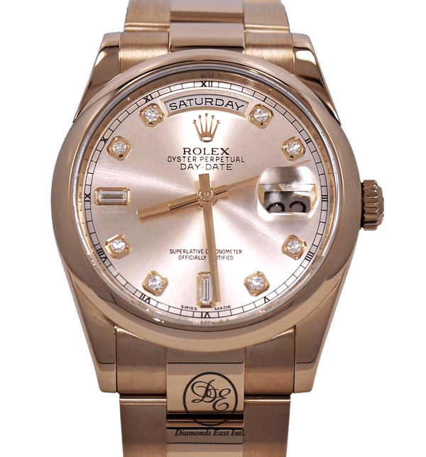 Rolex President Day Date 36mm 18K Rose Gold Factory Diamond Dial 118205F Diamonds East Intl
