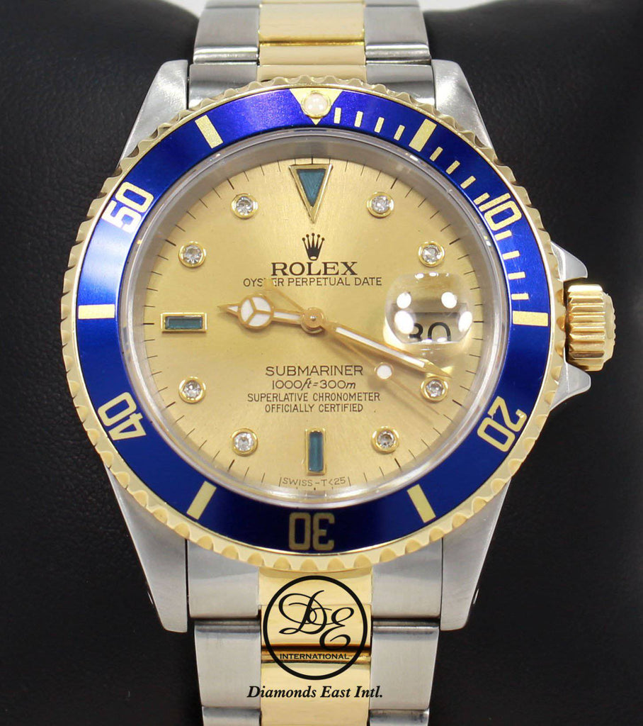 Rolex Submariner 16613 18k Yellow Gold/SS Blue Sapphires & Diamonds Dial