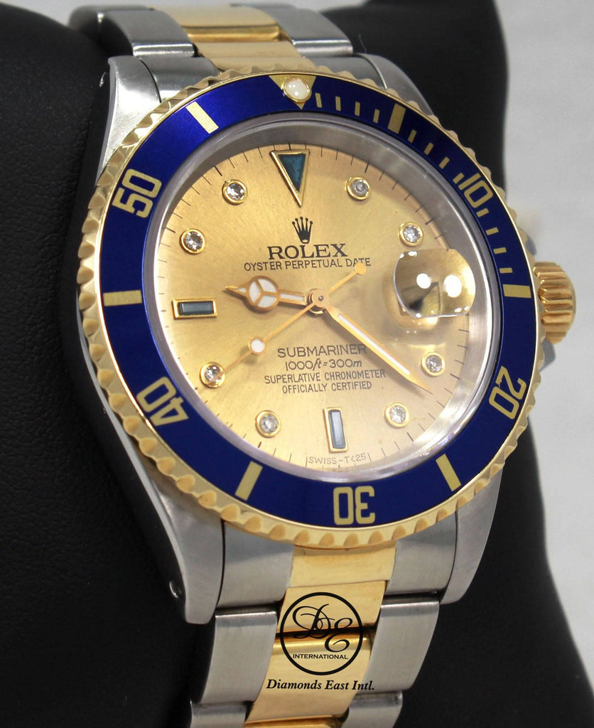 Rolex Submariner 16613 18k Yellow Gold/SS Blue Sapphires