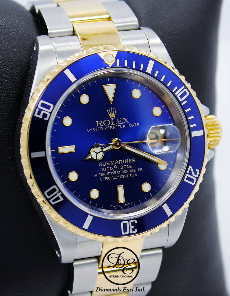 Rolex Submariner 16613 18K Yellow Gold /Steel Blue Bezel Watch BOX