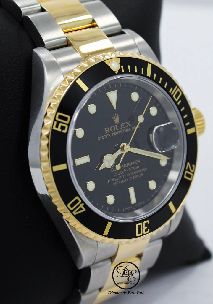 Rolex Submariner 16613 18K Yellow Gold /Steel Oyster Black Bezel Watch - Diamonds East Intl.