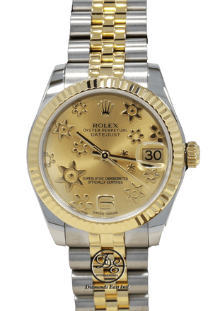 Rolex Datejust 31mm 178273 Jubilee 18K Yellow Gold SS Champagne Floral Dial - Diamonds East Intl.
