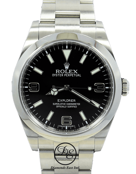 Rolex Explorer I 39mm 214270 Stainless Steel Oyster Black Dial Watch PAPERS Diamonds East Intl