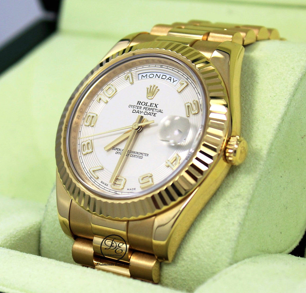 Rolex Day-Date II President 218238 Ivory Concentric Dial 18K Yellow Gold - Diamonds East Intl.