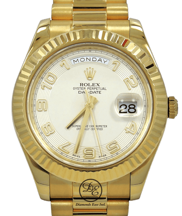 Rolex Day-Date II President 218238 Ivory Concentric Dial 18K Yellow Gold - Diamonds East Intl.