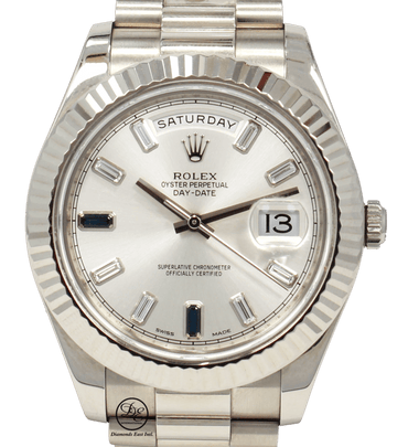 ROLEX Day Date II President 218239 18k White Gold FACTORY Sapphire Diamond Dial BOX/PAPER - Diamonds East Intl.